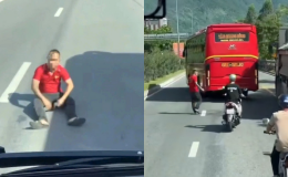 Công an thông tin nóng vụ tài xế liều lĩnh ngồi giữa đường chặn đầu ô tô đang chạy, liên tục hăm dọa