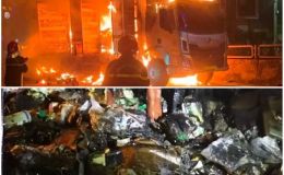 Xe tải bất ngờ bốc cháy dữ dội trên quốc lộ 1A khiến hàng hóa bị thiêu rụi trong 'nháy mắt'