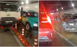 Tai nạn liên hoàn trong hầm Thủ Thiêm, 4 ô tô hư hỏng chắn ngang đường, giao thông tê liệt