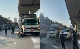 Hiện trường kinh hoàng vụ xe máy va chạm xe tải khiến một người tử vong tại chỗ ở Hồ Tùng Mậu, Hà Nội