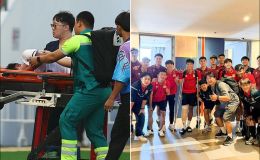 Dính chấn thương kinh hoàng tại SEA Games 33, đội trưởng Lào nhận mòn quà ý nghia từ U22 Việt Nam