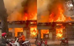 Hiện trường hỏa hoạn lớn trên phố Lò Đúc, Hà Nội, cửa hàng bị thiêu rụi hoàn toàn 
