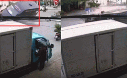 Quảng Ninh: Thót tim khi xem cảnh xe khách lật nghiêng khi đánh lái gấp để tránh xe đạp sang đường