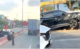 Giải cứu tài xế bị mắc kẹt sau vụ tai nạn ô tô va chạm với xe đầu kéo container ở TP.HCM