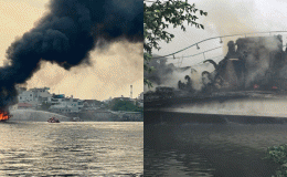 Clip quay lại cảnh con tàu du lịch trên sông Sài Gòn cháy rụi hoàn toàn, có sức chứa tối đa 90 người