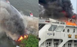 Hiện trường du thuyền ba tầng bốc cháy dữ dội trên sông Sài Gòn, khói đen trùm khu dân cư