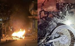 Kinh hoàng vụ va chạm trực diện lúc nửa đêm: Xe máy cháy trơ khung, 2 người thương vong