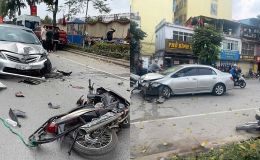 Camera khoảnh khắc tai nạn kinh hoàng giữa 7 xe ở Lê Trọng Tấn, Hà Nội, chiếc ô tô có biểu hiện lạ