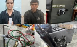 Mang đèn khò, bình gas đột nhập tiệm vàng giữa đêm để phá két sắt, 2 đối tượng bị bắt quả tang