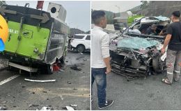 Hiện trường kinh hoàng ô tô 7 chỗ tông đuôi xe hút bụi trên cao tốc Hải Phòng - Móng Cái, tài xế mắc kẹt trong cabin