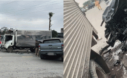 3 ô tô tông liên hoàn khiến xe bán tải vỡ nát: Tài xế bán tải rời hiện trường, nguyên nhân va chạm?