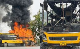 Hiện trường xe chở công nhân 40 chỗ bốc cháy ở Bắc Ninh, tình hình những người trong xe?  