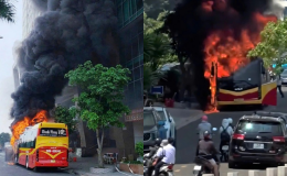 Cháy xe khách sát khách sạn ven biển TP Nha Trang: Nghi có tiếng nổ trước khi lửa bùng lên