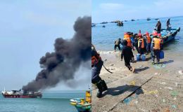 Hiện trường tàu chở dầu nổ lớn khiến 2 người bỏng nặng, 1 người vẫn mất tích, nguy cơ sự cố tràn dầu