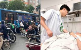 Tình hình người phụ nữ dừng đèn đỏ bị xe bus cuốn vào gầm, hàng chục người phải khiêng xe giải cứu