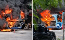 Đang lưu thông trên phố Lý Thường Kiệt, xe buýt bất ngờ hóa 'biển lửa' khiến nhiều người thót tim