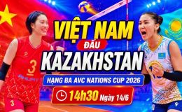 Lịch thi đấu bóng chuyền nữ AVC Cup 2026 hôm nay 14/6 - Lịch trực tiếp tuyển nữ Việt Nam đấu Kazakhstan