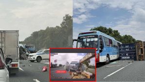 Camera ghi lại giây phút lạnh người khi container gây tai nạn liên hoàn ở cao tốc Hà Nội - Hải Phòng
