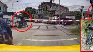 Camera ghi lại cảnh người đàn ông cố vượt qua gác chắn đường sắt, bị tàu hỏa tông tử vong ở Nghệ An, hiện trường ám ảnh