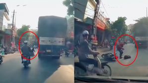 Thương tâm clip người phụ nữ phanh gấp, ngã vào bánh xe tải, bài học quá lớn khi tham gia giao thông