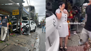 Clip hiện trường vụ ô tô mất lái lao vào chợ Đà Nẵng, tông trúng người đi đường và làm gãy đôi cột điện