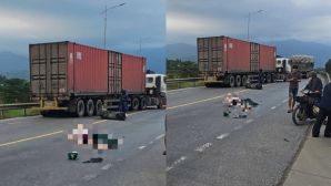 Hiện trường kinh hoàng vụ ô tô tải va chạm xe máy trên quốc lộ 1: Xác định danh tính hai người tử vong tại chỗ