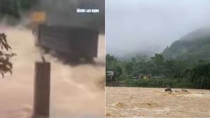 Kinh hoàng khoảnh khắc tài xế xe đầu kéo vượt lũ, cả người và xe bị cuốn trôi trong tích tắc