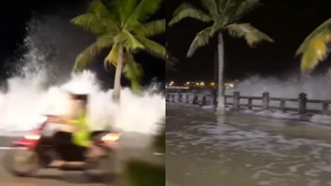 Xôn xao đoạn clip sóng biển dâng cao 2-3m, tràn lên đường biển tại Nha Trang