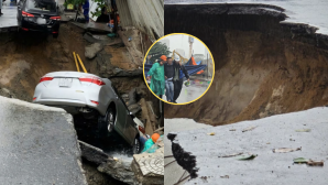 Hình ảnh hiện trường hố tử thần 'nuốt trọn' ô tô con tại Đà Nẵng, công an làm rõ nguyên nhân sự cố