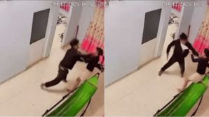 Chồng túm tóc đánh vợ dã man mặc con nhỏ nằm giữa nhà khóc thét, người phụ nữ ôm con bỏ chạy