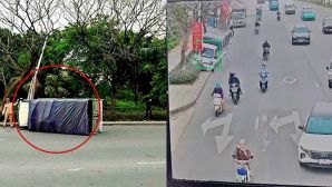 Camera AI Hà Nội ghi hình khoảnh khắc xe tải lật trên phố, làm rõ nguyên nhân tai nạn 