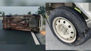 Cận cảnh hiện trường xe tải của nữ tài xế lật nghiêng, nổ lốp trên cao tốc vì 1 lý do gây phẫn nộ