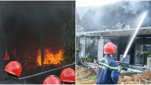 Cháy lớn tại cửa hàng vật liệu xây dựng, khói đen cuồn cuộn hàng chục mét, người dân xung quanh hoảng hốt