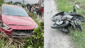 Nam thanh niên lái ô tô lao thẳng vào 1 xe máy do mâu thuẫn ở quán karoke: 3 người thương vong