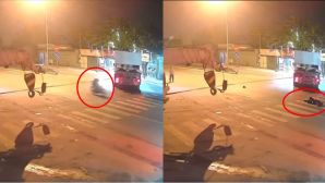 Clip 2 xe cẩu kéo nhau quay đầu, xe máy vướng dây bị hất tung, cảnh tượng ám ảnh khiến tất cả rụng rời