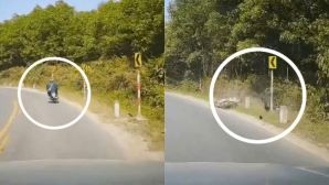 Nghệ An: Xe máy tông liên tiếp cột mốc rồi ‘bay’ khỏi mặt đất sau cú mất lái kinh hoàng