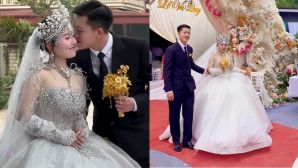 Đám cưới ở Phú Thọ ngang ngửa lễ sắc phong vương hậu, hoa cưới làm bằng vàng nguyên chất