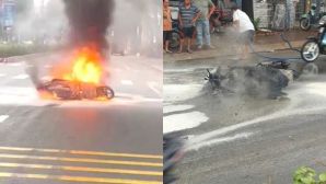 Xe máy bốc cháy trơ khung giữa đường TPHCM: Người lái hốt hoảng quăng xe thoát thân, hé lộ nguồn cơn