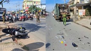Nam thanh niên văng sang làn ngược chiều vì tông vào đuôi xe rác ngày mùng 2 Tết, hiện trường thương tâm