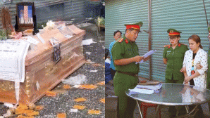 Diễn biến nóng vụ nhóm người đưa quan tài đến trước nhà chủ hụi, chuẩn bị di ảnh, vàng mã tang lễ