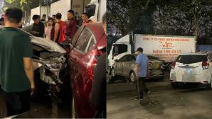 Hiện trường ô tô tông liên hoàn 4 xe máy, 4 ô tô ở Hà Nội, tài xế có biểu hiện lạ khi xuống xe