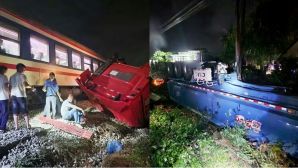 Camera vụ xe tải vượt rào chắn bị tàu hỏa tông gãy đôi ở Quảng Ngãi, 2 người nhập viện là ai?