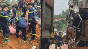 Hiện trường xe tải chở đất bất ngờ lật nghiêng, nghiền nát ô tô con và xe máy khiến 2 người tử vong