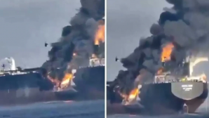 Nghi trúng hỏa lực Iran, tàu chở dầu Kuwait bốc cháy ngoài khơi Dubai