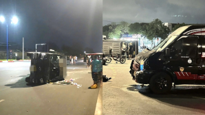 TPHCM: Hai xe 16 chỗ va chạm giữa ngã tư, một phương tiện lật nhào