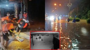 Camera ghi lại cảnh 3 người phụ nữ đi xe máy bị cuốn trôi trong cơn mưa lớn ở Đồng Nai