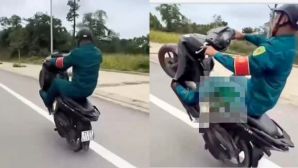 Thông tin bất ngờ về thanh niên mặc trang phục dân quân tự vệ, bốc đầu xe máy, chính thức nhận kết đắng