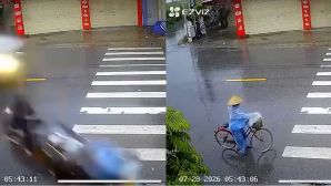 Người phụ nữ đi xe đạp bị xe máy tự chế húc văng, camera ghi lại hành động vô cảm của nam tài xế