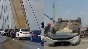 Hiện trường hai vụ tai nạn cách nhau 100m trên cầu Nhật Tân, giao thông đi Nội Bài ùn tắc