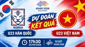 Dự đoán kết quả, tỷ số U23 Việt Nam vs U23 Hàn Quốc - Siêu máy tính nhận định bóng đá ASIAD 2026